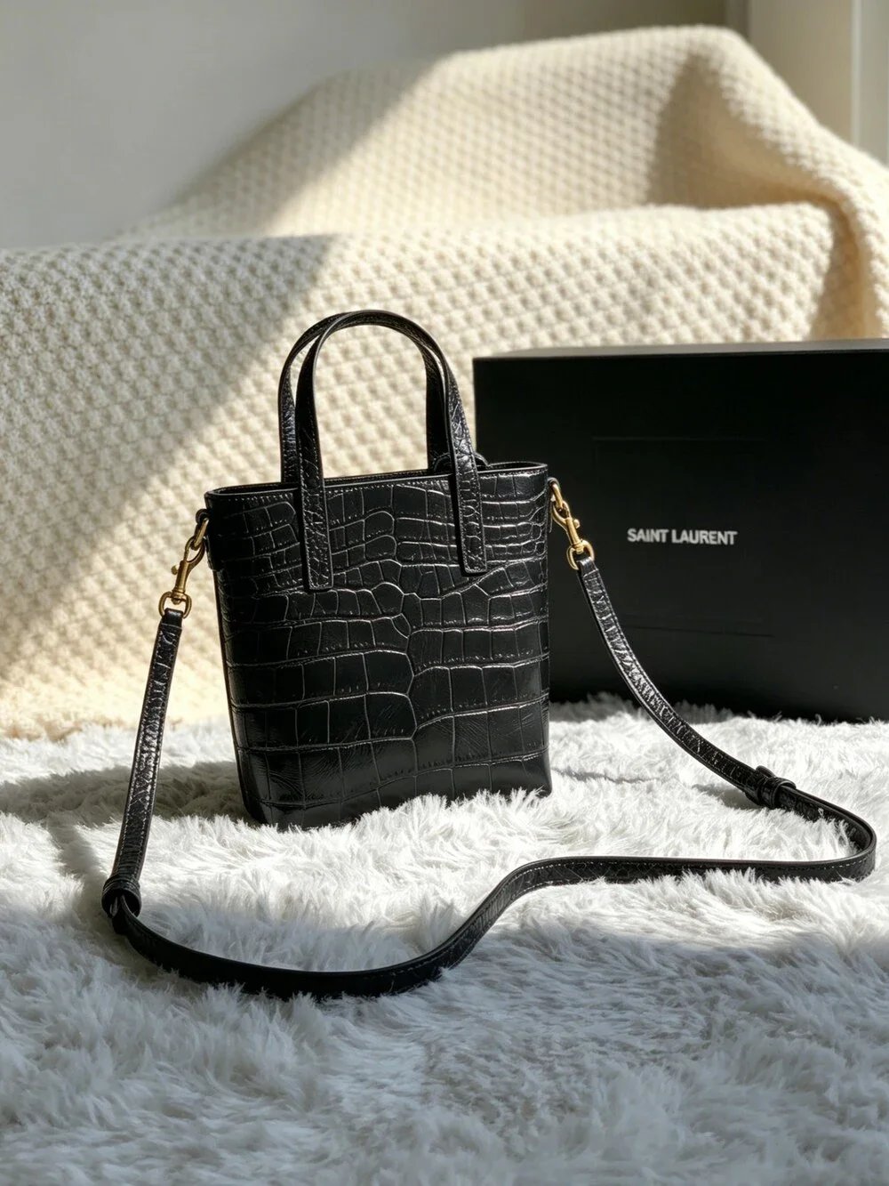 YSL Mini Shopping Tote in Black
